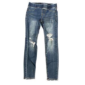 Old Navy Rockstar Mid-Rise Distressed Skinny Jeans 6P Petite Blue Denim Womens
